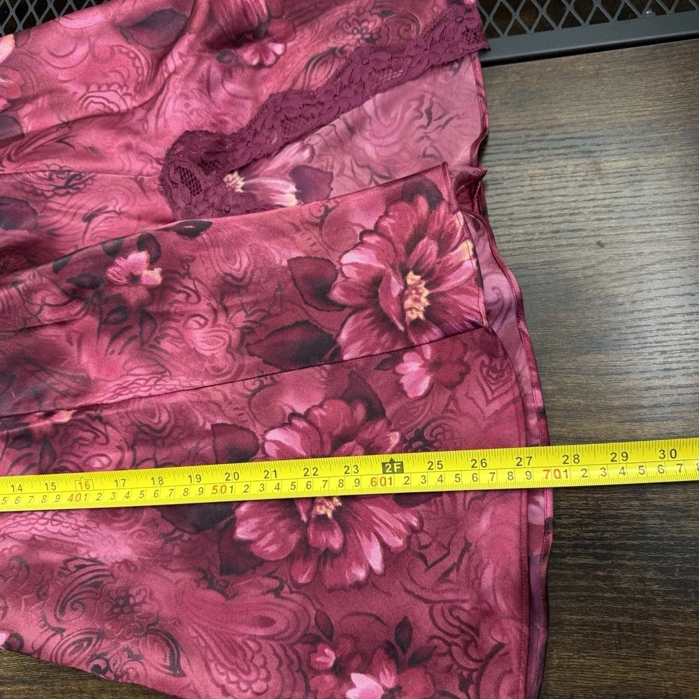 VTG Expressions Floral Satin Camisole Top Lace Trim Y2K Lingerie Pink M Slip - Picture 9 of 13